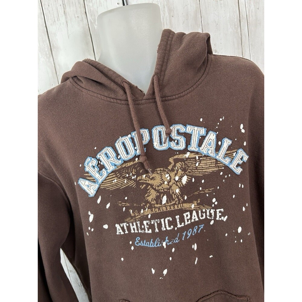 Vintage Aēropostale Hoodie Y2K Brown Distressed Size L
